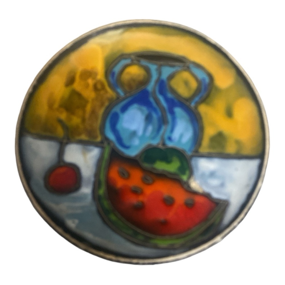 Cases Handmade in Spain 6-Inch Round Ceramic Plate Blue Red still Life.EUC